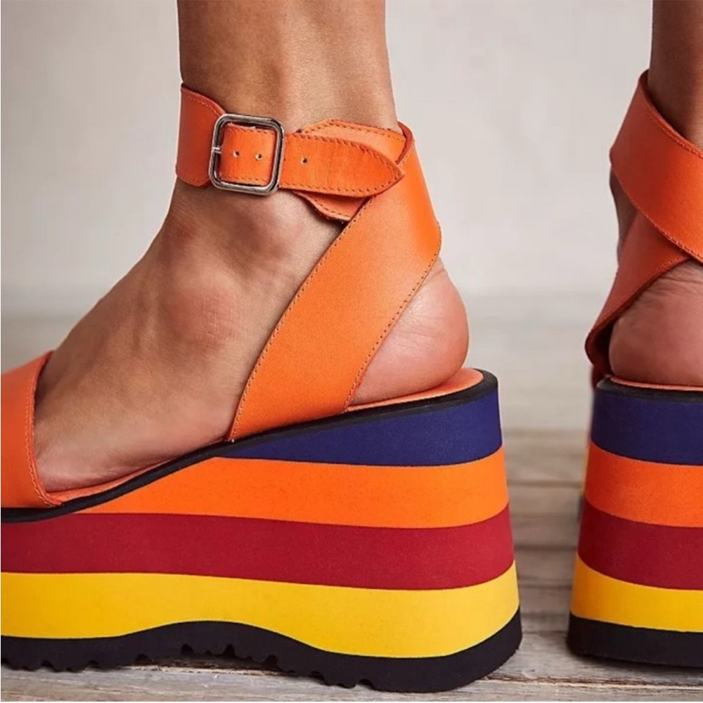 Free People Parris Platform Orange Multicolor Platform Sandals US 9-9.5 EU 40 - Picture 2 of 12